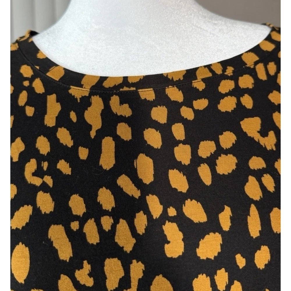 Chico Size 2 Women Black Mustard Animal Print Tunic Top Soft Stretch Casual Chic